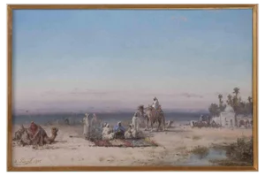 Paul Pascal, Rest at the Caravanserail, Original Gouache, 1885
