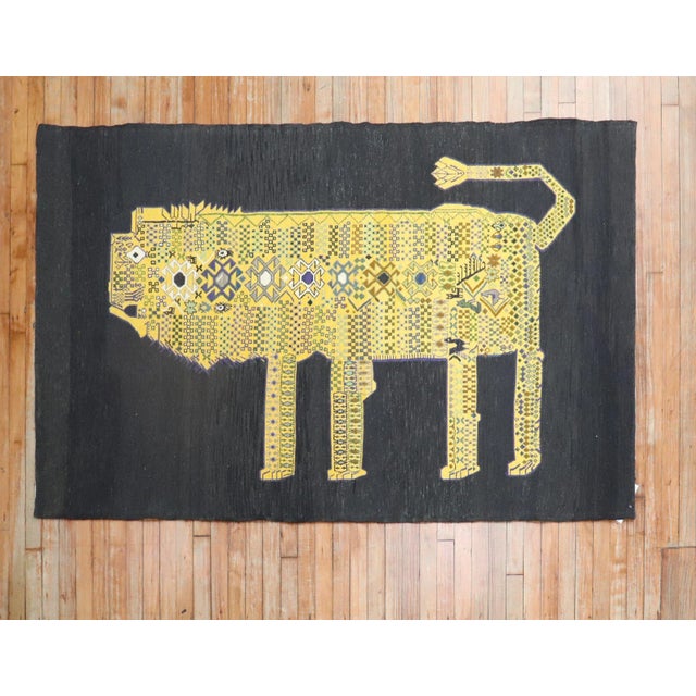 Late 20th Century Vintage Persian Gorilla Face Lion Kilim Textile Art For Sale - Image 5 of 5