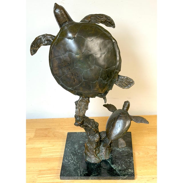 Metal Monumental Bronze Sea Turtle Sculpture on Marble Base, Late 20th Century For Sale - Image 7 of 18