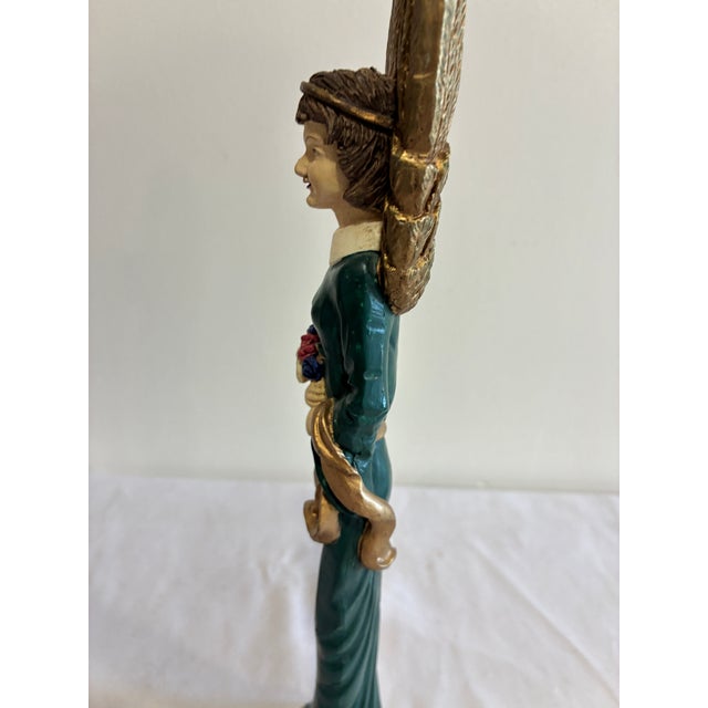Gold Vintage Carved Angel Figurine With Gold Feathered Wings and Painted Floral Bouquet For Sale - Image 8 of 12