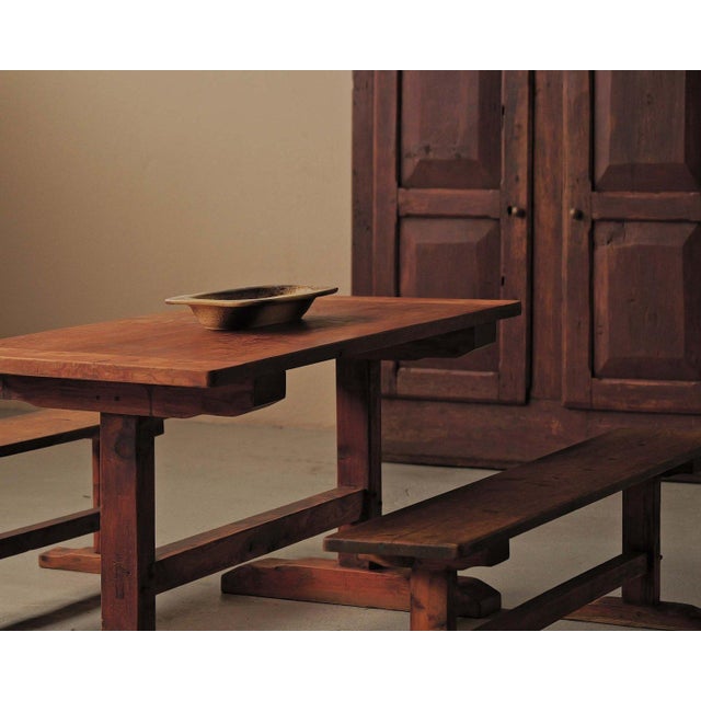 Pine Dining Table and Benches, France, 1970, Set of 3 For Sale - Image 16 of 18