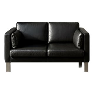 Mid-Century Danish Modern Two-Seater Black Leather Sofa, 1970s For Sale