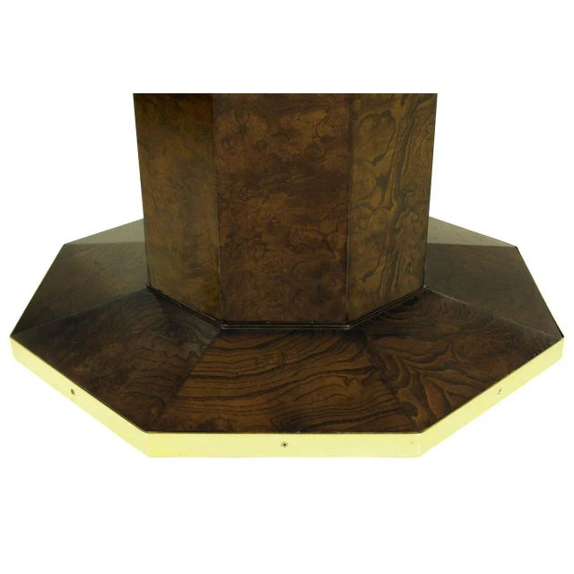 Wood John Widdicomb Burl Walnut and Sunburst Travertine Game Table With Brass Inlay For Sale - Image 7 of 9