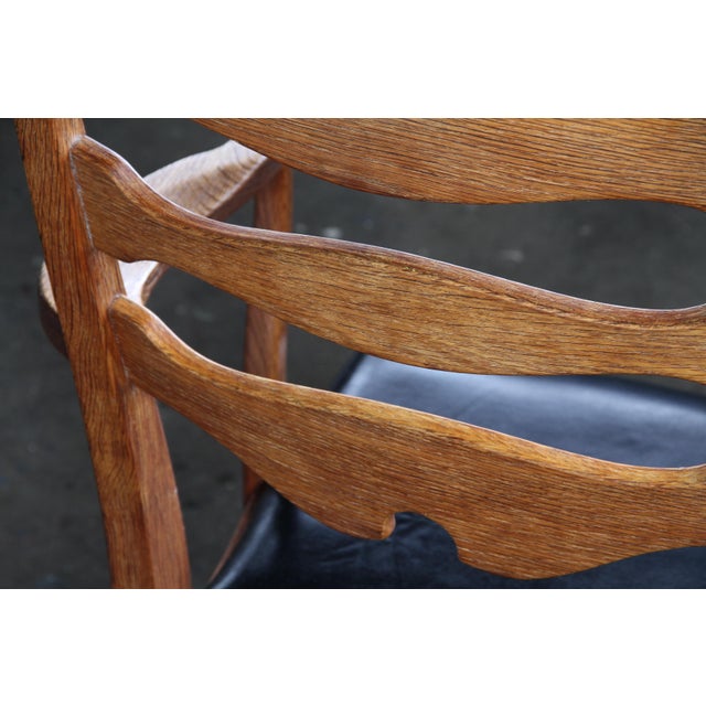 Vintage Brutalist Oak Razorblade Black Leather Armchair by H. Kjærnulf, 1960s For Sale - Image 16 of 18