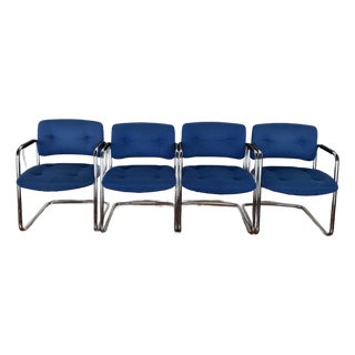Set of 4 Blue Wool Steelcase Cantilever Chairs (1980s) For Sale