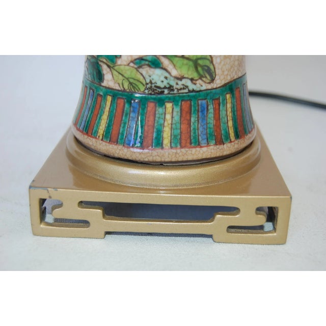 Post War Hand Painted Asian Floral Ceramic Table Lamp For Sale - Image 4 of 5