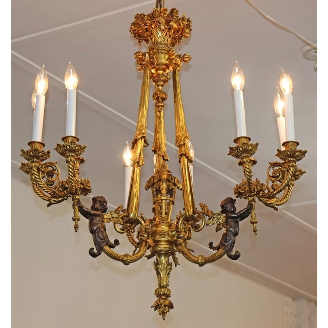 Late 19th Century French Belle Epoque Bronze Putti Cherub 9 Light Chandelier For Sale - Image 4 of 18
