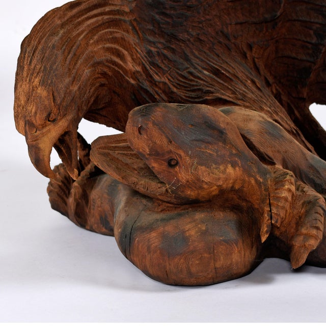 Monumental Hand-Carved Redwood Eagle With Serpent, American Folk Art, 1960's For Sale - Image 4 of 10
