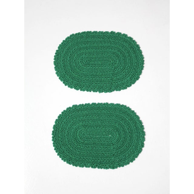 Vintage Crotchet Green Oval Placemats - Set of 2 For Sale - Image 4 of 9