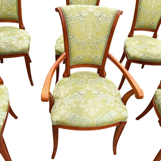 1990s 1990s Empire Style Italian "Milano" Mahogany Dining Chairs W/ Damask Jacquard Fabric For Sale - Image 5 of 13