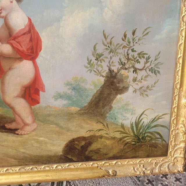 Putti Playing with Birds, Early 19th Century, Oil on Canvas, Framed For Sale - Image 8 of 18