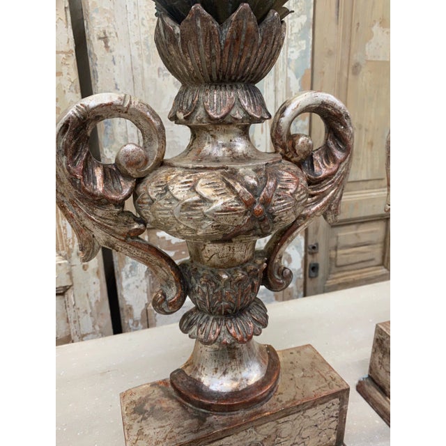 Tuscan Italian Tuscan Carved Wood Pedestal Candle Holders - a Pair For Sale - Image 3 of 7