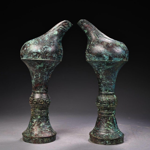 Asian Antique Bronze Stemmed Cups With Inscriptions - Pair For Sale - Image 3 of 12