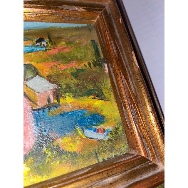 Coastal A Mid-Century Oil Painting of a Coastal Village Scene. For Sale - Image 3 of 9