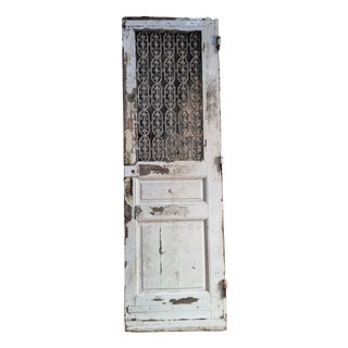 Antique Oak Front Door with Cast Iron Grill, 1890s For Sale