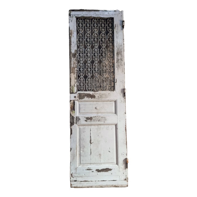 Antique Oak Front Door with Cast Iron Grill, 1890s For Sale