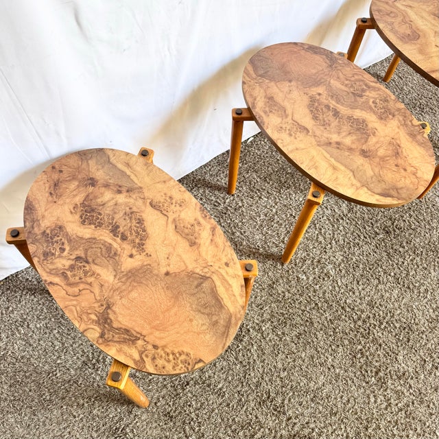Mid 20th Century Mid Century Modern Oval Burlwood Laminate Nesting Tables For Sale - Image 5 of 10