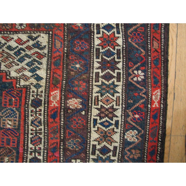 1900s Blue Navy Geometric Tribal Antique W. Persian Kurdish Rug 4'6" X 6'9" Handknotted Wool Carpet For Sale - Image 4 of 6