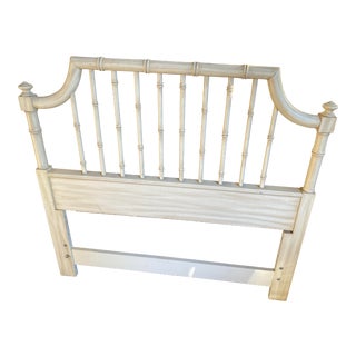 1970s Chinoiserie White Wooden Bamboo Twin Headboard For Sale