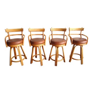 Vintage Rattan Bar Stools - Set of 4 For Sale