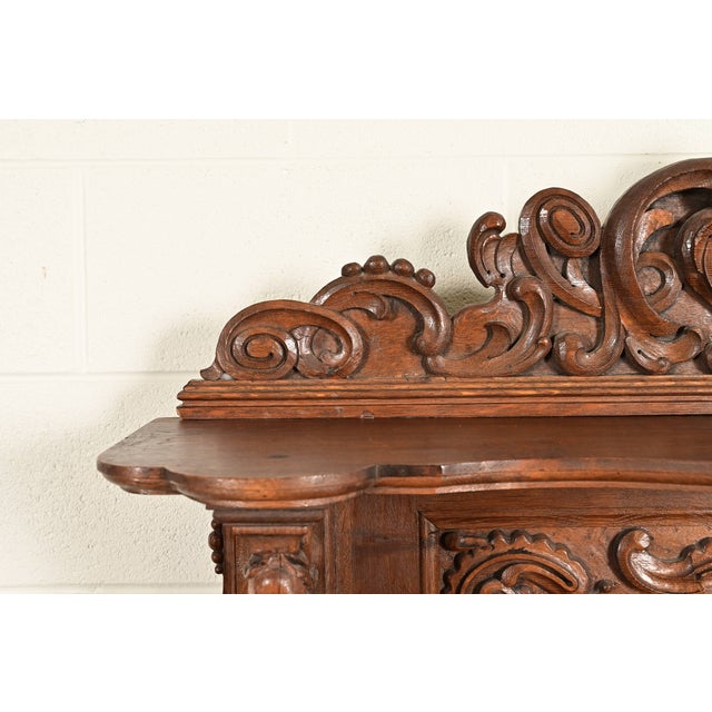 Alexander Roux Style French Renaissance Revival Carved Oak Sideboard or Bar Cabinet, Circa 1890s For Sale - Image 9 of 17
