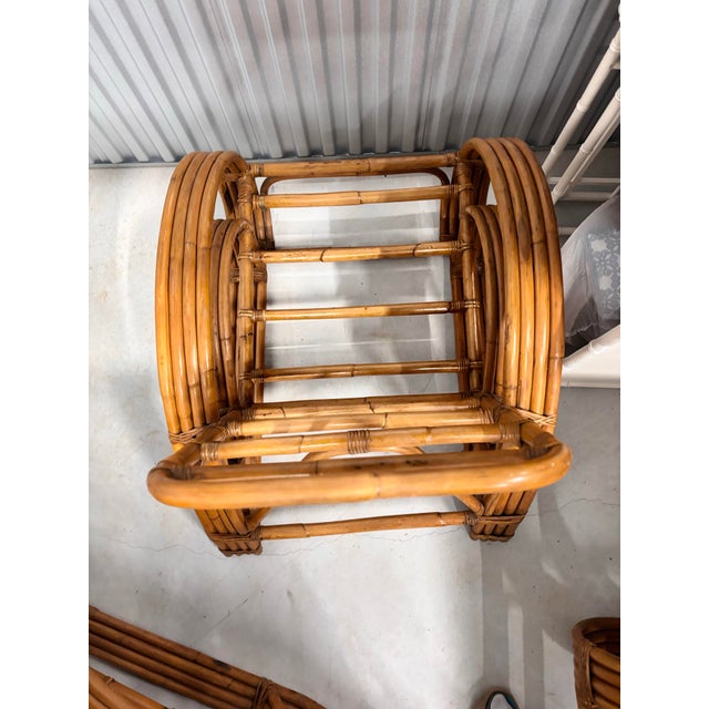 Camel Rare, Fully Refurbished, Mid-Century 4 Stranded Double Loop Rattan/Bamboo Sofa and 2 Chair Set. For Sale - Image 8 of 14