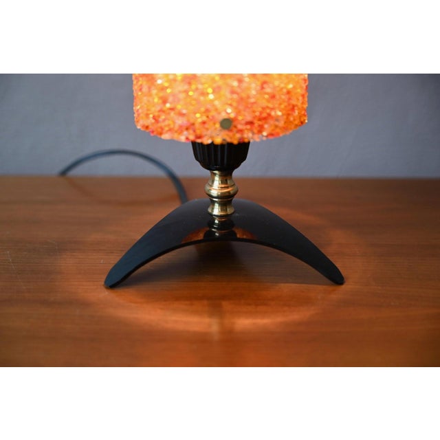 1960s Vintage Table Lamp with Orange Frosted Acrylic Shade and Brass Tripod Base, 1960s For Sale - Image 5 of 11