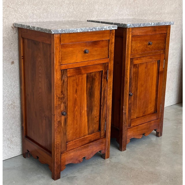 20th Century Pair of Biedermeier Nightstands with Marble Top, One-Drawer & Door For Sale - Image 11 of 18
