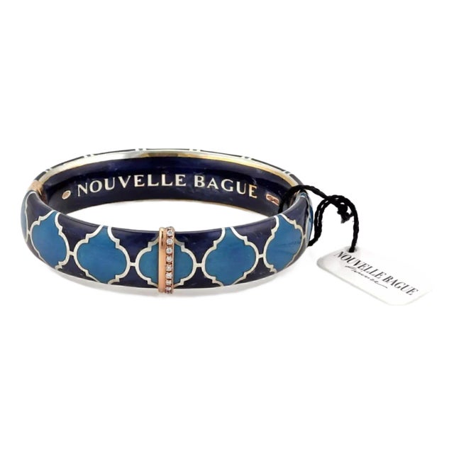 Nouvelle Bague Diamond Blue Enamel 18k & Sterling Bracelet For Sale