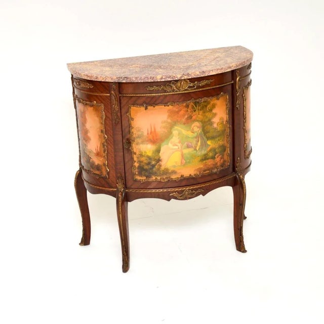 Antique French Marble Top Painted Cabinet, 1930s For Sale - Image 12 of 12