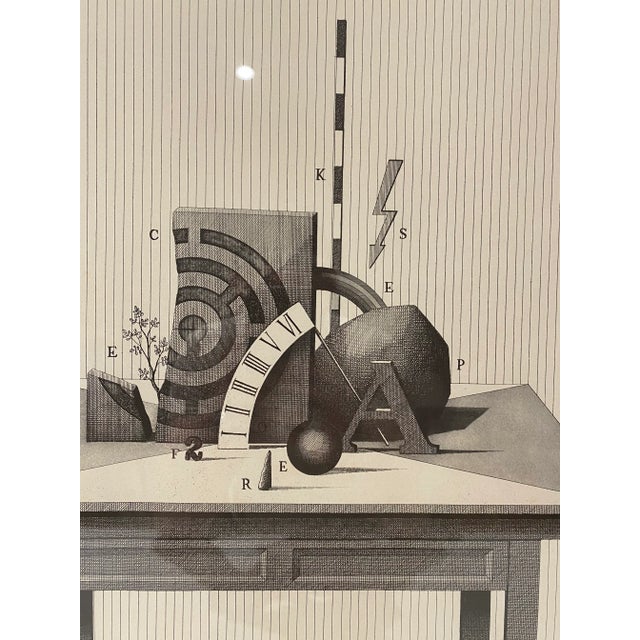 Late 20th Century Geometric Abstract Print on Paper Signed, Framed For Sale - Image 4 of 9