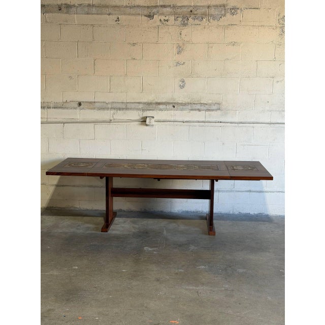 Mid-Century Modern In Style of Gangsø Møbler Ox Art Tile Dining Table Two Leaves Rosewood Danish Mid-Century Modern 1970s For Sale - Image 3 of 11