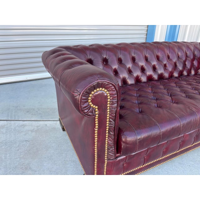1960s 1960s Mid Century Chesterfield Burgundy Leather Tufted Sofa For Sale - Image 5 of 10