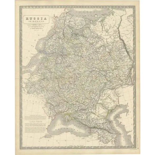 Antique Map of Russia in Europe attributed to W. & A. K. Johnston, 1850 For Sale - Image 6 of 6