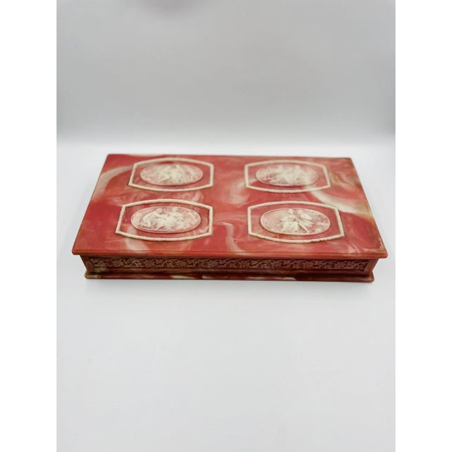 Mid 20th Century Incolay Stone Jewelry Box “Cameo” in Dark Rose For Sale - Image 13 of 13