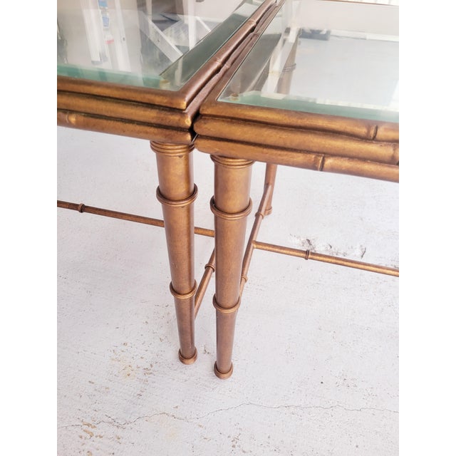 Vintage Hollywood Regency Iron Bronze Faux Bamboo Convertible Oval Coffee/sideTable For Sale - Image 13 of 13