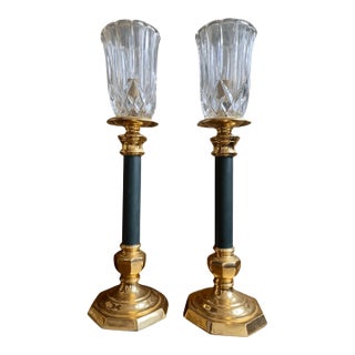 Vintage Pair Federal Style Plug in Table Lamp With Cutglass Shade For Sale