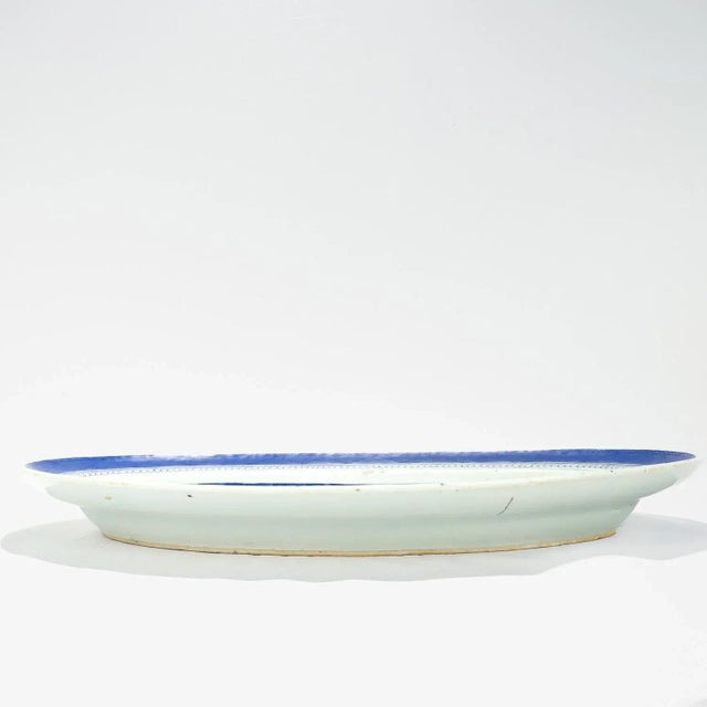 Blue Large Antique Blue & White Canton Chinese Export Porcelain Fish Platter or Tray For Sale - Image 8 of 12