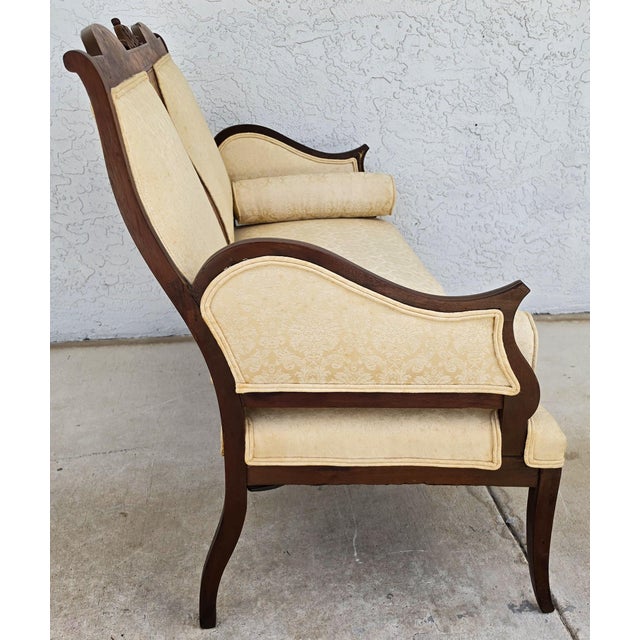 Neoclassical Antique Edwardian Inlaid Mythical Griffin Mahogany Double-Chair-Back Settee For Sale - Image 3 of 12