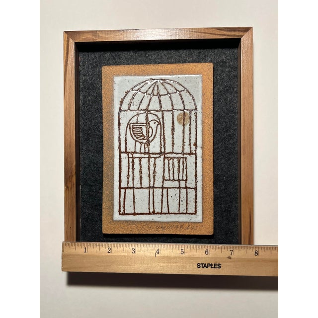 Brown Rare! Mid Century Modern 1970s David D. Cunningham Ceramic Wall Tile Framed For Sale - Image 8 of 9