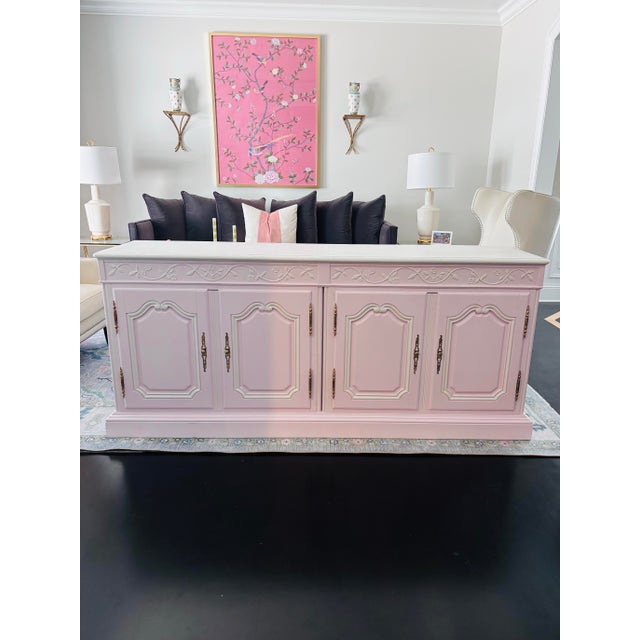 Pink Pink French Provincial Style Sideboard Credenza by Baker Furniture For Sale - Image 8 of 8