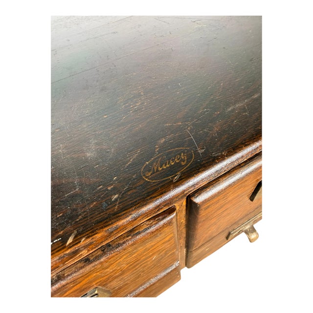 1940s Vintage Macey 4-Drawer Library Card Catalog Cabinet – Solid Wood Brass Hardware For Sale - Image 5 of 11