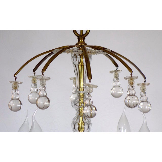 Antique French Brass and Glass Drop Chandelier from Unbekannt, 1940s, in Very Good conditions. Designed 1920 to 1949 I...