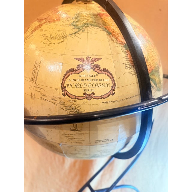 Tan Vintage Replogle 16” World Classic Globe on Mid-Century Modern Metal Stand For Sale - Image 8 of 14