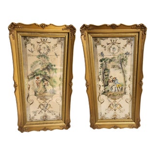 Pair of Framed François Boucher “Spring” Lithographs – Romantic Rococo Revival Prints in Ornate Gilt Frames Each: 14″ W × 26″ H × 1.5″ D For Sale