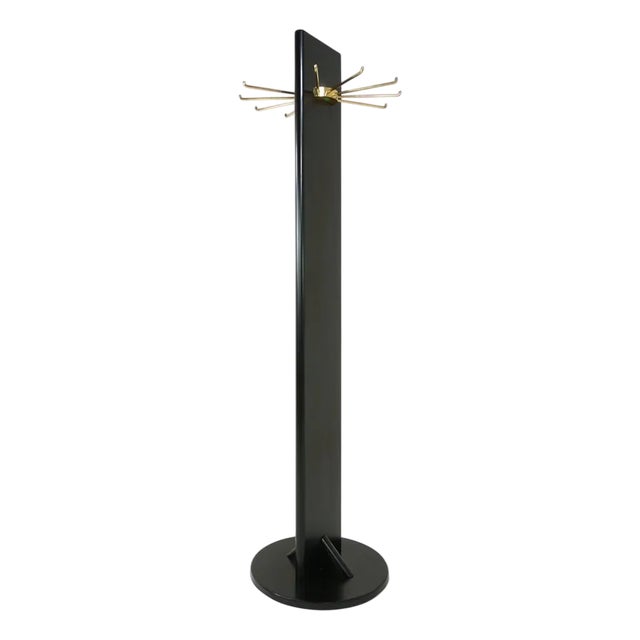 Wood and Black Lacquered Brass Swivel Coat Rack, 1960s For Sale