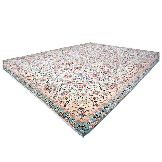 Persian Antique Persian Tabriz Emad Wool 10x12 Mint Green, Red & Pink Handmade Area Rug #9902603 For Sale - Image 3 of 9