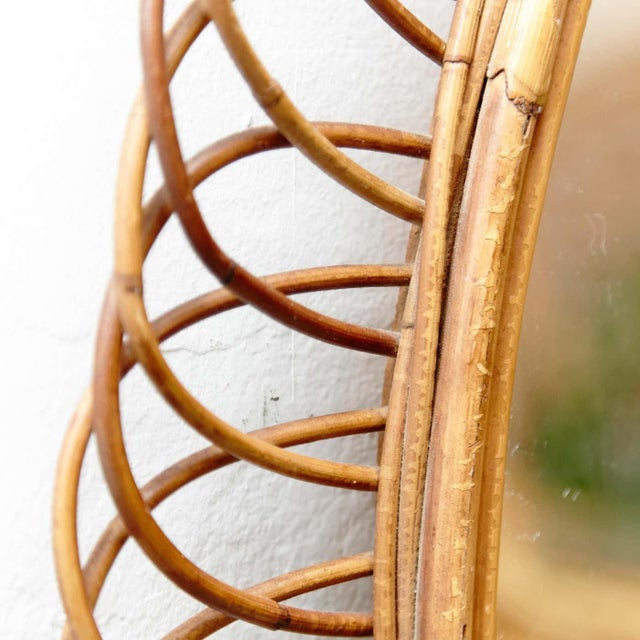Mid-Century Modern French Riviera Mirror in Bamboo Rattan, 1960s For Sale - Image 9 of 10