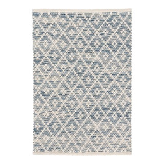 Dash & Albert by Annie Selke Melange Diamond Blue Woven Cotton Rug, 7' 6" x 9' 6" For Sale