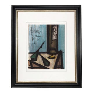 Bernard Buffet Original Lithograph Still Life With Bottle 1967 Framed For Sale